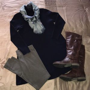 AB Studio Navy Turtleneck Sweater Dress Large